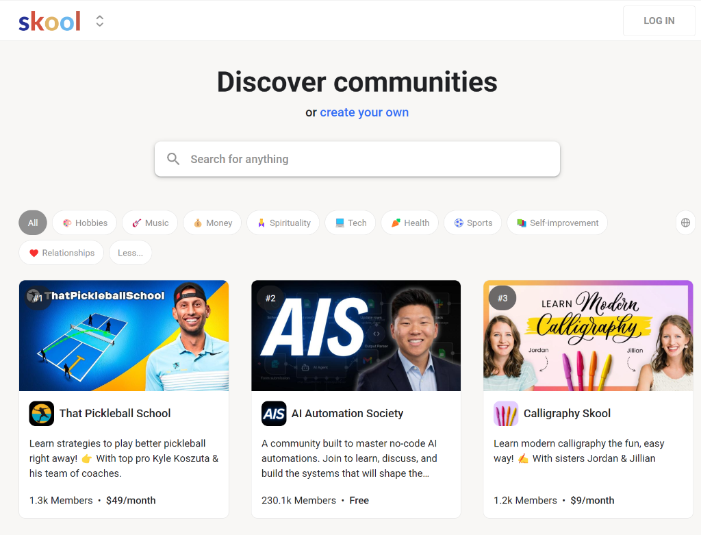 Skool homepage - Discover communities